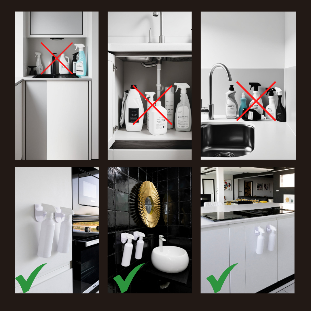 Soporte Botellas Spray y ganchos adhesivos para pared