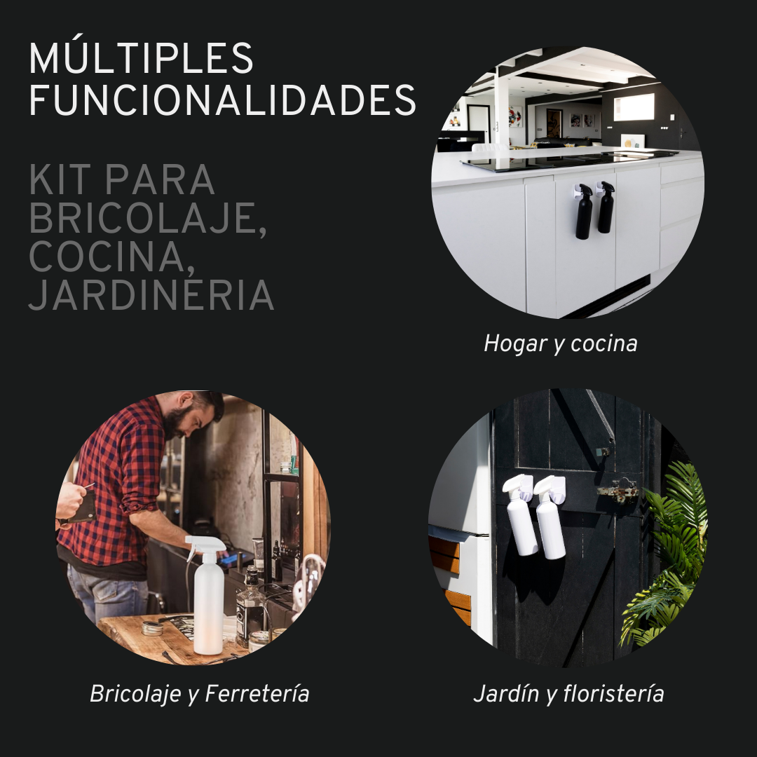Soporte Botellas Spray y ganchos adhesivos para pared