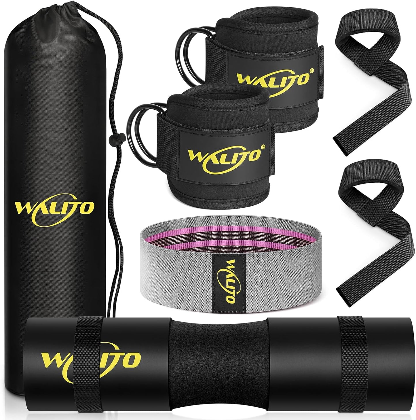 WALITO 8Pcs Barbell Pad Set for Hip Thrust - Squat Pad,Gym Accessories for Women with Bar Bad,Bench Press, with Gym Ankle Straps,Resistance Bands for Working Out,Lifting Strap,Carry Bag