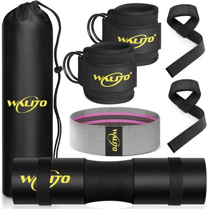 WALITO 8Pcs Barbell Pad Set for Hip Thrust - Squat Pad,Gym Accessories for Women with Bar Bad,Bench Press, with Gym Ankle Straps,Resistance Bands for Working Out,Lifting Strap,Carry Bag