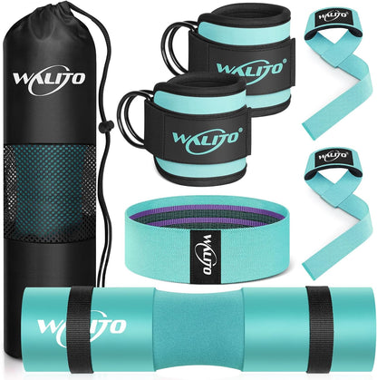 WALITO 8Pcs Barbell Pad Set for Hip Thrust - Squat Pad,Gym Accessories for Women with Bar Bad,Bench Press, with Gym Ankle Straps,Resistance Bands for Working Out,Lifting Strap,Carry Bag