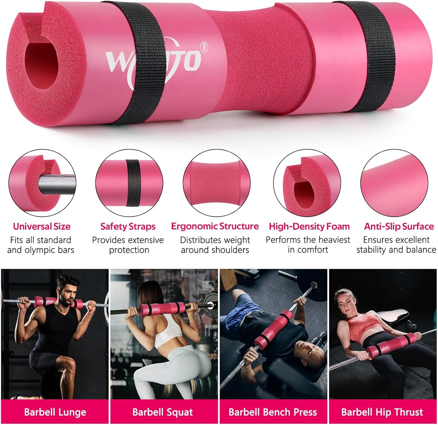 WALITO 8Pcs Barbell Pad Set for Hip Thrust - Squat Pad,Gym Accessories for Women with Bar Bad,Bench Press, with Gym Ankle Straps,Resistance Bands for Working Out,Lifting Strap,Carry Bag